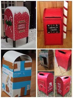 four different mail boxes decorated to look like christmas decorations