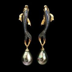 Bijoux Art Nouveau, Black Diamond Earrings, Fish Jewelry, Trendy Jewerly, Delicate Earrings, Fine Earrings, Ear Jewelry, Gold Pearl, Looks Vintage