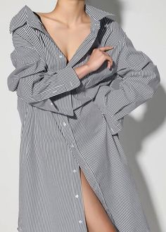 Talia Shirt Dress - Black/White Stripe – The Frankie Shop Chic Oversized Collared Shirt Dress, Chic Oversized Shirt Dress With Spread Collar, Chic Collar Shirt Dress, Chic Oversized Button-up Shirt Dress, Chic Collared Shirt Dress For Daywear, Oversized V-neck Shirt Dress For Daywear, Oversized Summer Shirt Dress For Office, Oversized Shirt Dress For Office In Summer, Oversized Shirt Dress For Summer Office Wear