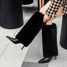 Toe Shape: Pointed Toe Heel Height: Super High (8cm-up) Model Number: Winter Fur Knee High Boots SIZE LIST Pant Boots, Women's Knee High Boots, Dress Runway, Knee Length Boots, Pointy Toe Heels, Legging Jeans, Leather Pant, Runway Dresses, Pointed Toe Boots