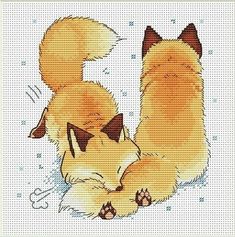 a cross stitch pattern with two dogs hugging each other