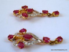 "14k GOLD EARRINGS EAR STUD FROM RAJASTHAN INDIA, GREAT HANDMADE DESIGN MADE OF 14K YELLOW GOLD SATED REAL A QUALITY RUBY & DIAMOND GEM STONES, NICE PIECE GOOD FOR JEWELRY COLLECTION. Height max. - 2.8 cm(1.1\") width max. - 1.2 cm(0.47\") Total weight - 3 grams Material - 14 carat solid yellow gold & real gem stones." Yellow Gold Ruby Earrings With Diamond Accents, Gold Ruby Earrings With Diamond Accents, Ruby Earrings For Anniversary And Festive Occasions, Festive Ruby Earrings For Anniversary, Traditional 17 Jewel Diamond Earrings For Gift, Wedding Ruby Earrings In Yellow Gold, Yellow Gold Ruby Earrings For Wedding, Ruby Yellow Gold Wedding Earrings, Wedding Yellow Gold Ruby Earrings