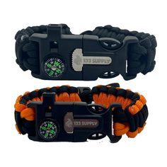 133 Supply 2 Pack Adjustable Paracord Compass Hiking Survival Bracelet (1 Black - 1 Orange Black) Survival Paracord Bracelet - Hiking Gear compass survival bracelets for men, woman, and kids are must have for your emergency supplies! These survival tools are an excellent addition to a tactical stocking stuffers, camping survival kits, emergency car kits, edc gear and much more! Use the paracord bracelet tools in an emergency or also as hiking accessories for men, women, girls, or boys. In an eme Bracelet Tools, Apocalypse Kit, Emergency Backpack, Earth Quake, Black Survival, Fire Starter Kit, Paracord Survival Bracelet, Flint And Steel, Army Gears