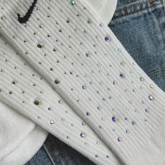 Custom Bling Swarovski Crew Socks 1 Pair. Made To Order, Ships In 3-5 Days. Bling Socks, Diy Fashion Projects, Custom Bling, Nike Accessories, Nike White, White Nikes, Diy Fashion, Crew Socks, Swarovski Crystal