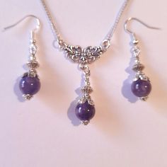 Amethyst Victorian Silver jewelry set necklace earrings Boho set Silver Amethyst set purple jewelry purple earring Amethyst jewelry gift set Amethyst Victorian set necklace earrings Bohemian necklace and earrings . Beautiful Set of silver-tone ornament beads and Genuine Amethyst necklace and earrings. Silver-tone Victorian style necklace and earrings. Boho necklace. Bohemian necklace and earrings. Romantic necklace and earrings. Beautiful necklace with same style earrings with Genuine Amethyst. Spiritual Gemstone Jewelry Sets For Gifts, Elegant Amethyst Dangle Necklaces, Elegant Purple Dangle Necklaces, Spiritual Purple Pendant Jewelry, Lavender Natural Stones Jewelry Gift, Nickel-free Amethyst Pendant Jewelry, Adjustable Purple Pendant Jewelry, Elegant Lavender Jewelry With Natural Stones, Round Amethyst Jewelry Making Material