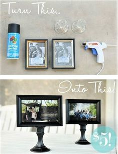 three different pictures with the words turn this into an easy diy photo frame holder