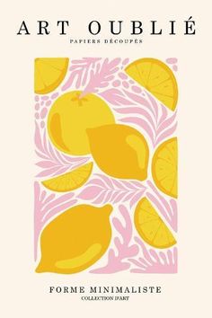 a book cover with lemons and leaves in pink, yellow, and white colors