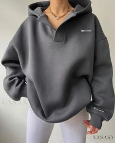 Lasaky - Hooded Printed Long Sleeve Fleece Sweater with Added Plush Neckline Long Sleeve Solid Color Outdoor Sweater, Long Sleeve Solid Color Sweater For Outdoor, Outdoor Long Sleeve Solid Color Sweater, Outdoor Long Sleeve Sweater, Gray Long Sleeve Winter Sweatshirt, Gray Long Sleeve Sweatshirt For Winter, Gray Winter Hoodie, Solid Color Long Sleeve Outdoor Sweatshirt, Long Sleeve Solid Color Outdoor Sweatshirt