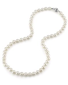 Discover the beauty and splendid glow of the famous Japanese Akoya pearls, carefully hand-picked by pearl experts and displayed on the finest quality double knotted silk thread. Our Japanese Akoya White Pearl Necklace features AA+ quality round pearls, measuring 6.5-7.0mm, providing high luster due to their thick, glossy nacre.     Customize your piece as desired by selecting your preferred pearl overtone, gold or sterling silver clasp and necklace length and treasure your new staple jewelry pie Pearl Rope, Choker Pearl, White Choker, Akoya Pearl Necklace, Saltwater Pearls, White Pearl Necklace, Buy Necklace, Pearl Necklaces, Akoya Pearls