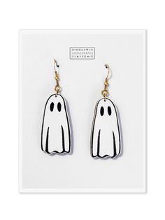 Novelty White Earrings For Pierced Ears, Novelty White Dangle Earrings, White Drop Earrings For Halloween, Spooky White Earrings For Halloween, Novelty White Drop Earrings, Novelty White Pierced Jewelry, White Novelty Drop Earrings, White Dangle Jewelry For Halloween, Hand Painted White Drop Earrings