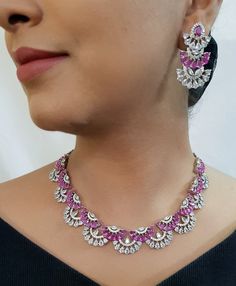 CZ Necklace/delicate Necklace/ Indian Necklace Set/indian - Etsy Myanmar (Burma) Modern Necklace Design, Indian Necklace Set, American Diamond Jewellery, American Diamond Necklaces, Lucky Jewelry, Necklace Set Indian, Diamond Necklace Designs, Necklace Indian, Fancy Necklace