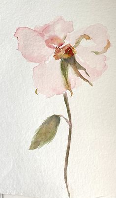 a watercolor painting of a pink flower