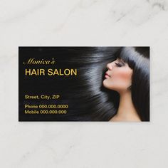 a woman with long black hair business card