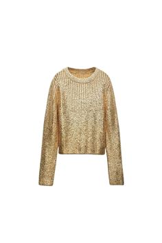 GOLDxTEAL painted metallic gold sweater. Causal Chic, Loose Jumper, Ladies Short Jackets, Gold Sweater, Elegant Coats, Metallic Sweater, Casual Outerwear, Mode Casual, Knitwear Fashion