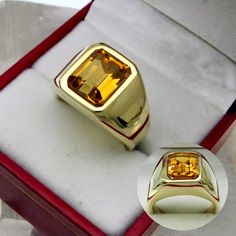 AAAA Citrine 10x8mm  3.67 Carats   Heavy 14K Yellow gold Emerald cut Mans ring 15-16 grams 1760 Mans Ring, Rings Men, Mens Gemstone Rings, Yellow Sapphire Rings, Indicolite Tourmaline, Modernist Ring, Blue Tourmaline, Ring Stone, Yellow Stone