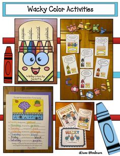 many different activities are displayed in this classroom poster board with the words wacky color activities