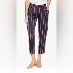 Ralph Lauren Womens Alysse Casual Lounge Pants, Blue Red And White Stripped Size 12 Pleated New With Tags Blue Vertical Stripes Pants For Spring, Vertical Stripes Bottoms For Summer Workwear, Blue Striped Pants For Spring, Trendy Striped Pants For Work, Contrast Stripes Bottoms For Workwear, Trendy Vertical Stripes Bottoms For Workwear, Trendy Vertical Stripes Pants For Work, Trendy Vertical Stripes Pants For Workwear, Trendy Workwear Bottoms With Vertical Stripes