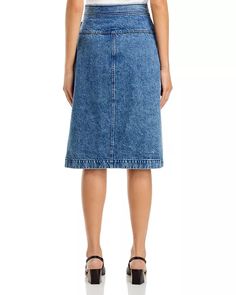 3.1 Phillip Lim Denim Wrap Midi Skirt | Bloomingdale's Spring Denim Knee-length Skirt, Spring Medium Wash Knee-length Skirt, Knee-length Denim Skirt With Pockets, Spring Medium Wash Denim Pencil Skirt, Dark Wash Denim Midi Skirt, Spring Denim Pencil Skirt, Denim Blue Knee-length Skirt, Spring Knee-length Lined Denim Skirt, Spring Denim Blue Pencil Skirt