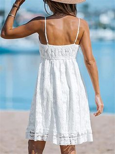 robe blanche Robe dentelle Robe d'été Femme Mini robe Dentelle Patchwork Vacances Plage Bohême Sexy A Bretelles Sans Manches Standard Blanche Jaune S M L XL de 2024 ? €28.99 Cheap White Dress, White Dresses Online, White V Neck Dress, Mini Dress Lace, Boho Sundress, Summer Elegant, Casual White Dress, Short Summer Dresses, White Dress Party