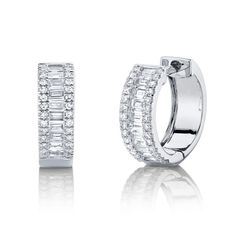 0.49CT 14K W/G DIAMOND BAGUETTE HUGGIE EARRING SKU: SC55007094 White Gold Hoop Earrings, Petite Earrings, Diamond Huggie Earrings, Diamond Baguette, Huggie Earring, Diamond Huggies, White Gold Hoops, Baguette Diamonds, Hoop Earring Sets