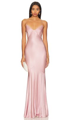 Lovers and Friends Anderson Gown in Clay Pink from Revolve.com Light Pink Long Dress Prom, Sophisticated Prom Dress, Revolve Prom Dress, Light Pink Dress Formal, Revolve Gown, Pink Satin Bridesmaid Dresses, Revolve Prom, Pink Formal Dresses Long, Pink Dress Formal