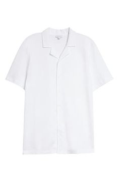 The renowned British label serves up long-lasting quality and comfort with this refined button-up crafted from lightweight and breathable cotton. 29" length (size Medium) Front button closure Notched collar Short sleeves 100% cotton Machine wash, dry flat Made in Portugal Men's Designer Clothing Classic Spring Camp Shirt With Placket, Classic Camp Shirt With Johnny Collar For Spring, Classic Camp Shirt With Spread Collar For Spring, Classic Spring Camp Shirt With Spread Collar, Classic Relaxed Fit Camp Shirt, Classic Camp Shirt With Lapel Collar For Spring, Classic Relaxed Fit Camp Shirt With Button Closure, Classic Spring Camp Shirt, Classic Cotton Short Sleeve Shirt With Johnny Collar