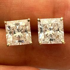 I Purchased These Cz Earrings From Saks Fifth Avenue In 1997! They're Very Large Princess Cut Cubic Ziconia Mounted In Sold 14k Yellow Gold Baskets, (Backs Are Not Included). The Buyer Will Receive The Exact Earrings Pictured :). These Are Very Large, Sparkly Earrings With No Issues. I Suggest The Buyer Use Their Own Large Plastic Backs So They Don't Droop Forward -- They're That Large, So Not Of The Faint Of Heart! I'll Include A Small Gold Foil Box, In Case Someone Is Purchasing A Gift, And I Gold Baskets, Gold Basket, Sparkly Earrings, Cz Earrings, Large Earrings, Princess Cut, Gold Foil, Saks Fifth, Saks Fifth Avenue