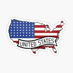 the united states sticker with an american flag and ribbon around it on a white background