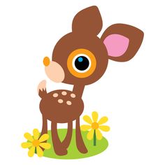 a baby deer with big eyes standing in the grass