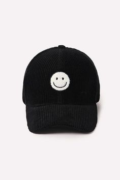 Black smiley face hat Trendy Fall Snapback Baseball Cap, Trendy Everyday Cap Hat, Trendy Everyday Cap, Cute Black Baseball Cap With Curved Brim, Fun Adjustable Baseball Cap For Everyday Wear, Trendy Fall Baseball Cap, Cute Black Snapback Baseball Cap, Cute Adjustable Black Baseball Cap, Fun Black Cotton Baseball Cap