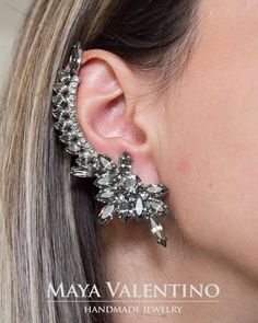 Attractive Bridal Dazzling Swarovski Ear Wrap Earring For Bridesmaid. Attractive ear cuff, Swarovski Ear Wrap, cuff For Bridesmaid, Bridal ear crawler, Dazzling earring. Amazing ear cuff design, crystal ear cuff, great for bridal, prom, special occasion or a gift for a best friend designed and created by Maya Valentino, with super sparkling crystals from Swarovski®    Ear cuff Details: Element size:77mm x 40mm at the bottom of the earring is a stud and at the top is High-Quality Clip. The other Rose Gold Ear Cuff, Climbing Earrings, Crystal Cluster Earrings, Champagne Earrings, Crystal Ear Cuff, Silver Ear Climbers, Ear Cuff Earrings, Ear Crawler, Ear Crawler Earrings