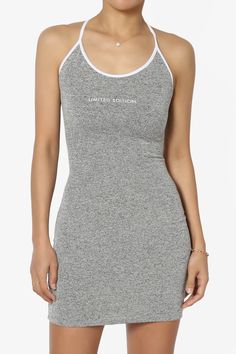 Turn heads with our Limited Edition Bodycon Mini Tank Dress, a perfect blend of streetwear chic and night-out flair.This fitted knit dress features a halter scoop neck with a striking criss-cross open back, making it ideal for beach festivals or casual weekends.Its lightweight stretch fabric ensures a snug, yet comfortable fit, suitable for any summer or spring occasion.Pair it with sleek heels or trendy sneakers for a versatile, modern look.Flaunt the exclusive TheMogan Bodycon Mini Tank Dress, a coveted piece for any fashion-forward wardrobe.Features a halter scoop neck and a captivating criss-cross open back, perfect for summer festivals or night outs.Crafted with a lightweight, stretch knit fabric, ensuring a figure-hugging fit that's both comfortable and stylish.A versatile staple, id Fitted Backless Tank Top For Day Out, Casual Fitted Bodycon Dress With Built-in Bra, Summer Bodycon Dress With Built-in Bra And Scoop Neck, Casual Stretch Backless Bodycon Dress, Casual Stretch Bodycon Dress With Backless Design, Sporty Scoop Neck Summer Dress, Sporty Fitted Dress For Day Out, Casual Scoop Neck Stretch Bodycon Dress, Casual Fitted Backless Bodycon Dress