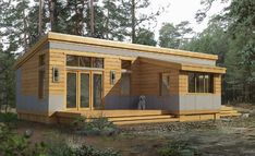 a small wooden cabin sitting in the middle of a forest