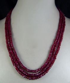 2X4Mm Natural Ruby Faceted Beads Necklace 3 Strand 18-20'' Diy Dolls, Faceted Bead Necklace, Choker Chain, Faceted Gems, Ruby Beads, Gemstone Beaded Necklace, Ruby Necklace, Beaded Statement Necklace, Costume Jewelry Necklaces