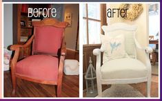 before and after photos of an old chair