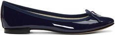 Patent leather ballerina flats in blue. Bow accent at round toe. Tonal grosgrain trim at collar. Logo stamp in black at off-white calfskin footbed. Twill lining in off-white. Leather outsole in beige with rubber injection in black at heel. Supplier color: Classic blue Black Sweater Outfit, Navy Leather, Ballerina Flats, Classic Blue, Black Sweaters, Calf Skin, Patent Leather, Women Wear, Sport Shoes