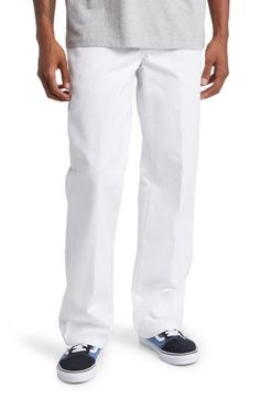 Cut from the brand's signature workwear twill, these wrinkle- and stain-resistant pants feature a relaxed fit and slightly tapered legs for a timeless look. 32" inseam; 18" leg opening; 11" front rise; 14" back rise (size 32) 65% polyester, 35% cotton Machine wash, tumble dry Imported Relaxed Fit Work Pants With Welt Pockets, White Standard Cut Leg Pants For Work, Classic Relaxed Fit Full-length Cargo Pants, White Standard Cut Pants For Work, Standard Cut White Pants For Work, Classic Full Length Relaxed Fit Cargo Pants, White Pants For Workwear, Straight Cotton Work Pants With Belt Loops, Classic White Straight Leg Work Pants