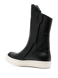 Rick Owens round-toe Leather Boots - Farfetch Slip-on Calf Leather Boots With Rubber Heel Cap, Leather Slip-on Boots With Round Toe, Calf Leather High-top Boots With Stitched Sole, High-top Calf Leather Boots With Stitched Sole, Slip-on Leather Boots With Round Toe, Black Leather Chelsea Boots For Streetwear, Leather Boots With Rubber Sole For Streetwear, High-top Calf Leather Boots For Streetwear, Calf Leather Slip-on Boots With Rubber Heel Cap