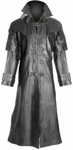 Gothic Trench Coat, Black Leather Trench Coat, Steampunk Coat, Van Helsing, Long Leather Coat, Halloween Long Sleeve, Gothic Steampunk, Leather Trench, Long Trench Coat