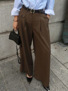 Women Casual & Office Solid Color Pocket Wide Leg Suit Pants Brown Casual   Woven Fabric Plain Wide Leg Non-Stretch All Women Clothing, size features are:Bust: ,Length: ,Sleeve Length: Wide Leg Suit Pants, Dressing Over 60, Office Wear Women, Fall Pants, Pants Brown, Women Office, Blazer Set, Women Halter, Womens Tights