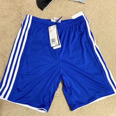 Brand New Boys Adidas Shorts Never Been Worn Size Large N Boys Preteen Tag Is Still Attach Adidas Blue Athletic Shorts With Built-in Liner, Adidas Blue Shorts With Three Stripes, Adidas Blue Sports Shorts, Adidas Blue Cotton Shorts, Blue Shorts With Three Stripes For Summer, Casual Purple Playwear Bottoms, Casual Purple Bottoms For Playwear, Adidas Blue Shorts, Adidas Soccer Shorts