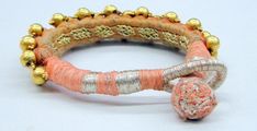 "Ethnic Vintage tribal old 22K Gold Beads Bracelet from Rajasthan India. Many gold units are closely strung on the colorful cotton cord in THREE parallel rows, great piece for any collection. Total length-17 cm( 6.63\"), we can adjust length. Width -1.4 cm (0.54) , Total Weight -22.5 grams (0.78 ounce). Net gold weight -approx 15 grams, MATERIAL-22 carat unplatted gold(beads may have little wax inside)." Bohemian Beaded Bracelets For Puja, Traditional Hand Wrapped Beaded Bracelets, Bohemian Pink Festive Bangle, Adjustable Gold Beaded Bracelets For Rituals, Bohemian Hand-strung Bracelets For Puja, Adjustable Bohemian Beaded Bracelet For Puja, Bohemian Beaded Bangle For Festivals, Bohemian Bangle Bracelets With Latkans, Bohemian Bangle Bracelet With Latkans