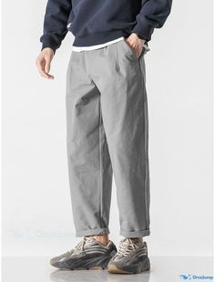 OrcaJump - Mens Khaki and Light Grey Baggy Pocket Straight Leg Casual Pants for Daily Sports and Style Grey Trousers Outfit, Mens Trousers Casual, Grey Chinos, Trouser Outfit, Grey Trousers, Mens Chinos, Mens Khakis, Type Of Pants, Pocket Pants