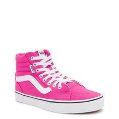 High-top Cotton Sneakers For Spring, Pink High-top Canvas Shoes With Vulcanized Sole, Pink Canvas High-top Sneakers For Spring, Pink Mid-top Canvas Sneakers, Spring Lace-up Skate Shoes With Cushioned Footbed, Pink Lace-up Canvas Shoes, Pink Canvas High-top Sneakers With Round Toe, Pink Canvas High-top Sporty Sneakers, Pink Sporty Canvas High-top Sneakers