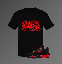 This t-shirt inspired by the Jordan 4 Retro 'Red Thunder' colorway is everything you've dreamed of and more. It feels soft and lightweight, with the right amount of stretch. It's comfortable and flattering for both men and women. This Jordan inspired design is perfect for sneakerheads everywhere!  * 100% combed and ring-spun cotton (Heather colors contain polyester) * Ash color is 99% combed and ring-spun cotton, 1% polyester * Heather colors are 52% combed and ring-spun cotton, 48% polyester * Red Logo Print T-shirt For Streetwear, Red Cotton T-shirt With Graffiti Print, Red Hip Hop T-shirt With Graphic Design, Sporty Red T-shirt With Sublimation Print, Urban Red Sports T-shirt, Red Urban Sports T-shirt, Sports Graffiti Print Short Sleeve T-shirt, Red Hip Hop T-shirt With Short Sleeves, Red Casual T-shirt With Graphic Design