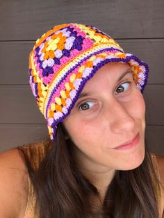 Summer Crochet Beanie Hat, Yellow Crochet Hat For Summer Beach, Yellow Bohemian Crochet Hat For Spring, Handmade Cotton Crochet Hat For Festival, Yellow Crochet Hat For Vacation, Yellow Bohemian Yarn Hat, Spring Crochet Cap Sun Hat, Bohemian Yellow Yarn Hat, Spring Crochet Sun Hat Cap