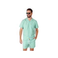 Give your summer look a smooth upgrade with this neat Men's OppoSuits Magic Mint Short Sleeve Button Down Shirt & Shorts Set. Click on this MEN'S GUIDE to find the perfect fit and more! Give your summer look a smooth upgrade with this neat Men's OppoSuits Magic Mint Short Sleeve Button Down Shirt & Shorts Set. Click on this MEN'S GUIDE to find the perfect fit and more! FEATURES 2-piece set includes: shirt, shorts Shirt: collared neckline, short sleeves, button front closure, 1 chest pocket Short Solid Camp Shirt For Summer Vacation, Solid Color Summer Camp Shirt For Beach, Solid Color Camp Shirt With Buttons For Summer, Solid Color Summer Sets With Relaxed Fit, Casual Cotton Button-up Sets, Solid Color Relaxed Fit Sets For Beach, Beach Cotton Shorts With Buttons, Cotton Beach Shorts With Buttons, Summer Sets With Relaxed Fit And Short Shape