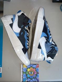 Size 11 - Nike Blazer Mid x Sacai Black Blue 2019. Great condition no box or laces Nike Blazer Shoes Blue, Nike Blazer Blue Check, Nike Sacai Blazer Low Iron Grey, Nike Blazer Mid 77 Dark Blue, Zebra Print Nike Blazers, Nintendo Ds Games, Nike Sacai, Ds Games, Nike Blazer Mid