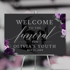 Get ready to bury your youth six feet underground. This digital welcome sign is perfect for funeral for my youth themed birthday parties. This sign features a striking skull with beautiful purple flowers, perfect for setting the mood for a celebration of the end of youth and the embrace of maturity.Our digital welcome sign is designed to make a statement and is perfect for those who want to add a unique and edgy touch to their birthday party decor. It's the perfect way to welcome guests and set Rip 20s, 30th Birthday Party Themes, Rip To My Youth, Wedding Anniversary Party Invitations, 20s Party