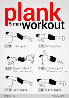 the 5 minute workout plank poster shows how to do an exercise with one arm and two hands